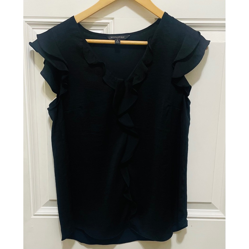 Banana Republic Ruffle Sleeveless Blouse - Black Career Top - Size S